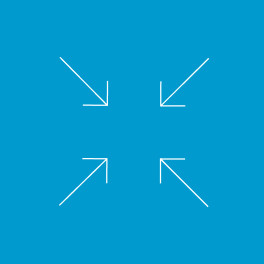 Four white arrows pointing at the bottom on a blue background