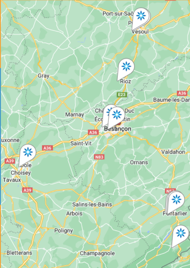 Carte des fournisseurs Invisalign® à Besançon