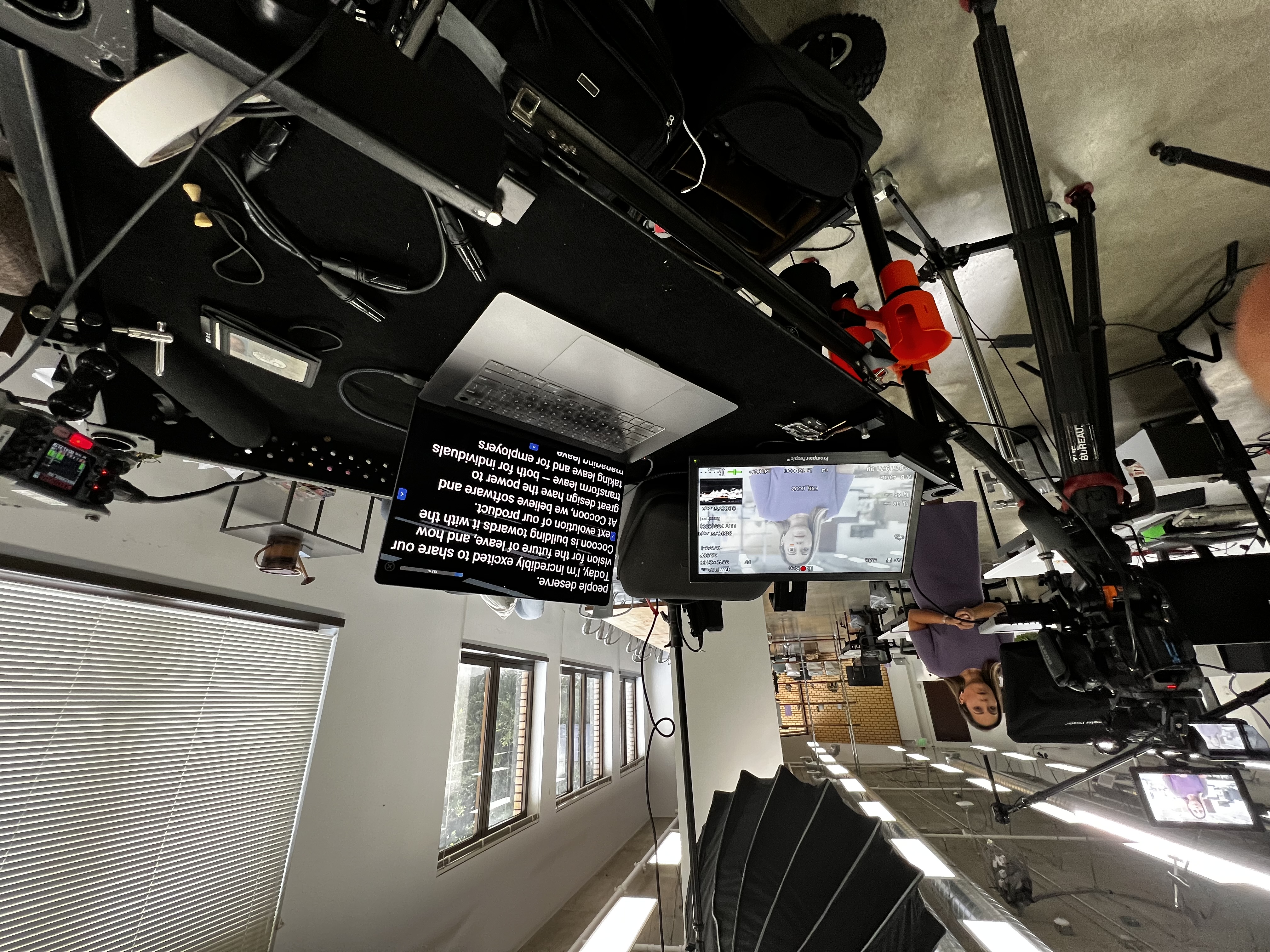Presenters delivering clear, consistent messaging with teleprompter support during a corporate video shoot by The Bureau Media in the San Francisco Bay Area.