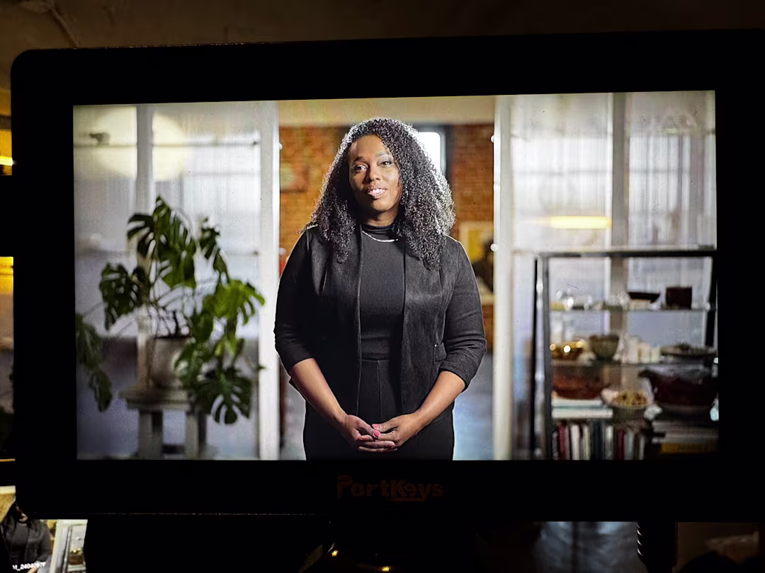 A professional teleprompter and camera setup during a corporate executive interview at The Bureau Media, a Bay Area video production company serving San Jose, San Francisco, and Silicon Valley.