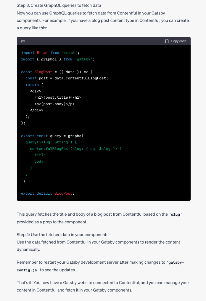 ChatGPT help for graphQL query and render to page