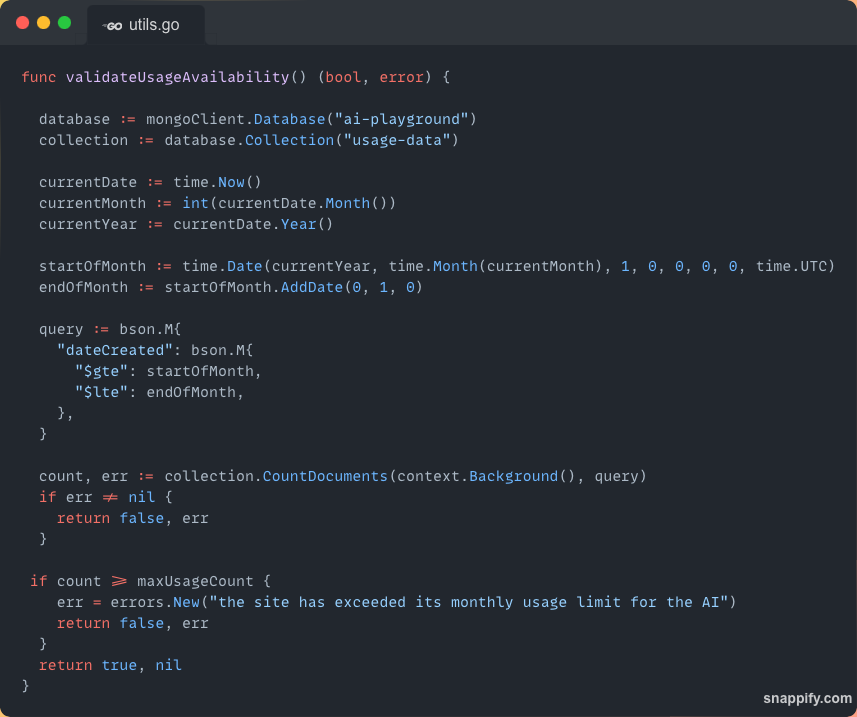 Go code for site-wide usage check