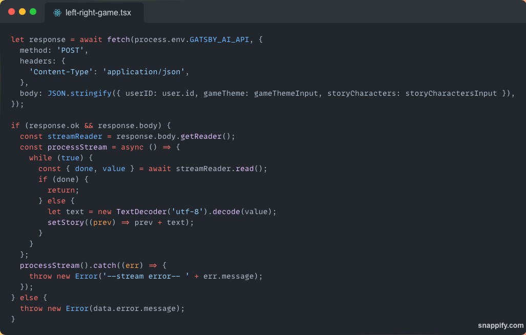 typescript code for front-end streaming