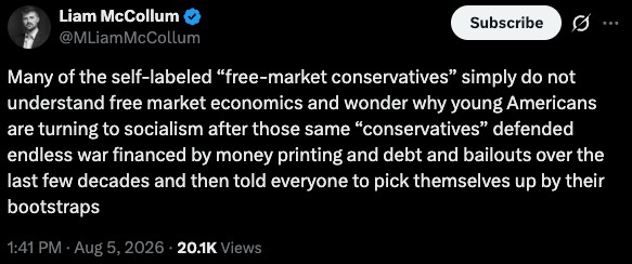 Liam McCollum Tweet on self labeled free-market conservatives