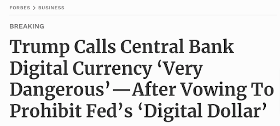 Trump Calls Central Bank Digital Currency Very Dangerous - After Vowing to Prohibit Fed's Digital Dollar