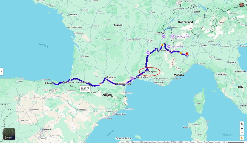 Route to go see the Palace of the Popes