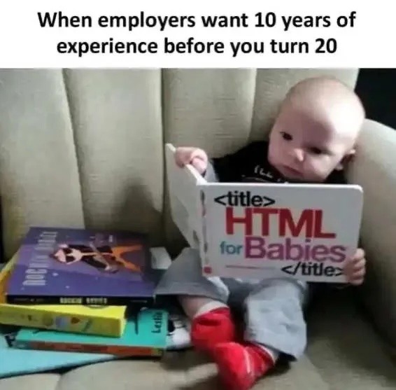 When employers want 10 years of experience before you turn 20 meme