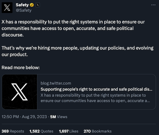 X Safety Tweet