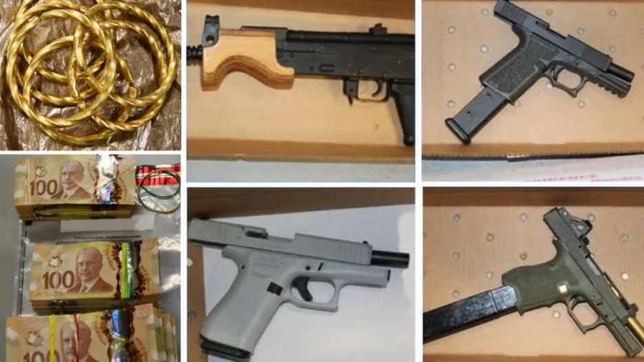 guns, bracelets, banknotes