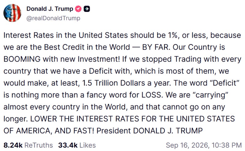 Truth Social President Trump post