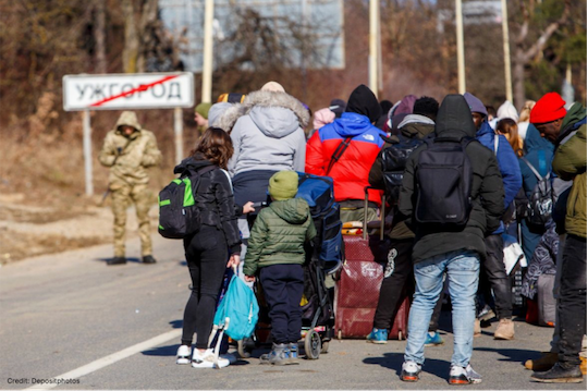 Ukrainians fleeing at the Slovakian border