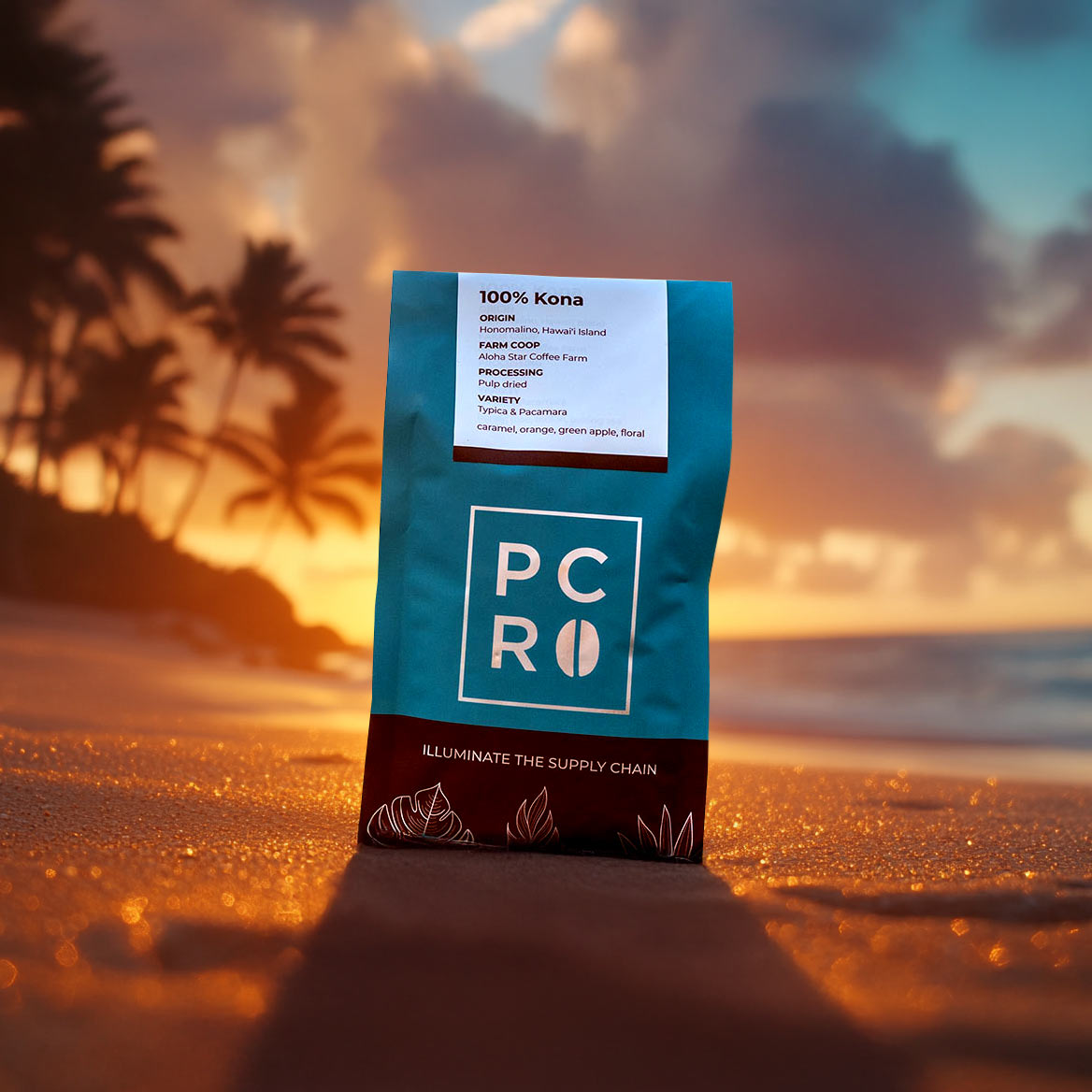 Pacific Coffee Roasters ~ 100% Kona Coffee Bags printed by Savor Brands