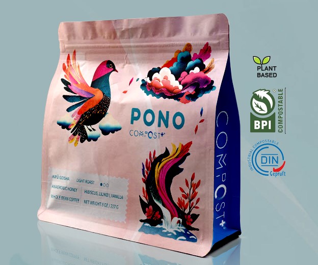 Rotogravure Printed COMPOST+ Coffee Bag.