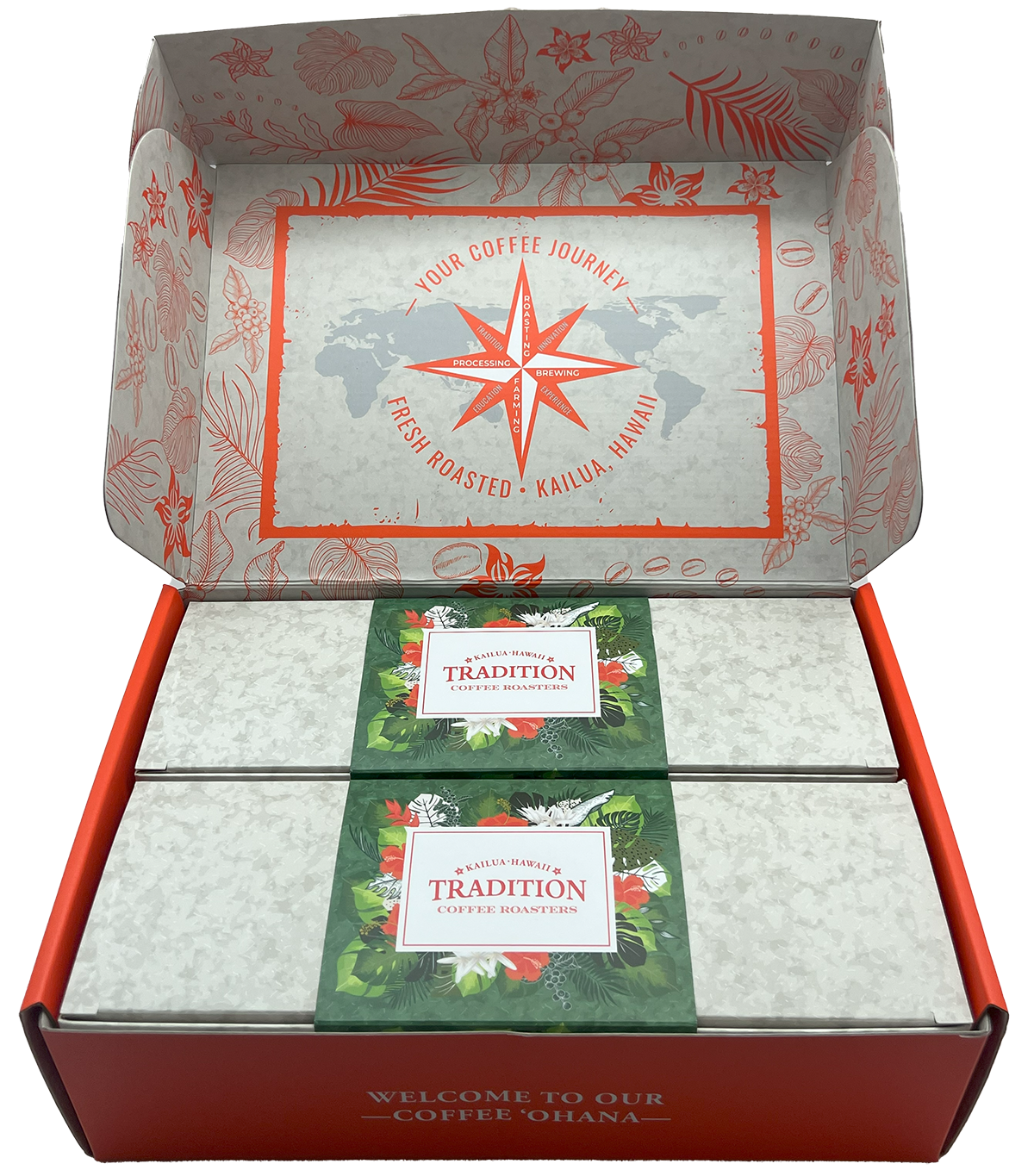 Tradition Coffee Roasters Gift Boxes with Belly Bands in Mailer Box
