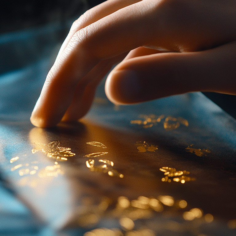 Fingers on high quality coffee bag with Gold trim