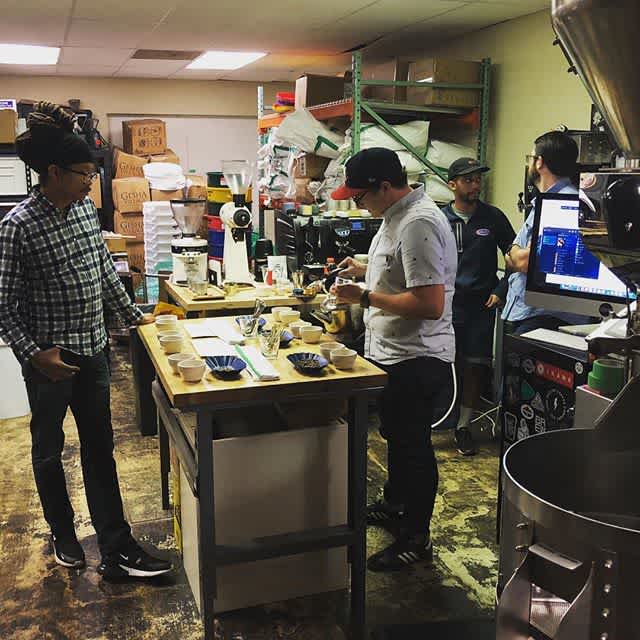 Cupping their next coffees @blackwhiteroasters in #WakeForestNC ☕️#specialtycoffeeroaster #coffeepackaging #customcoffeebags
