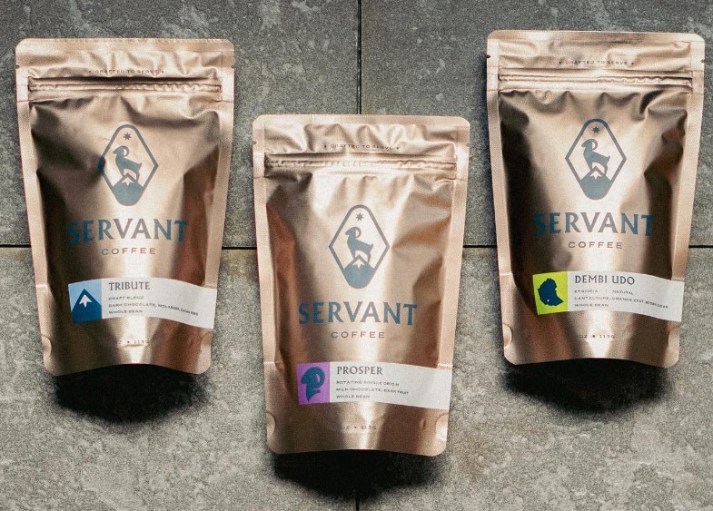 Servant Coffee (CO) digitally printed coffee packaging.
