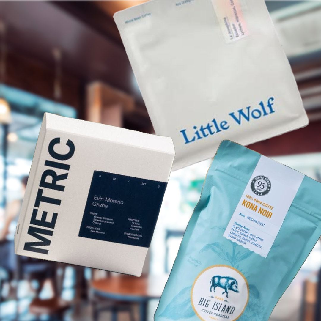 Metric Coffee, Little Wolf Coffee, Big Island Coffee bags 