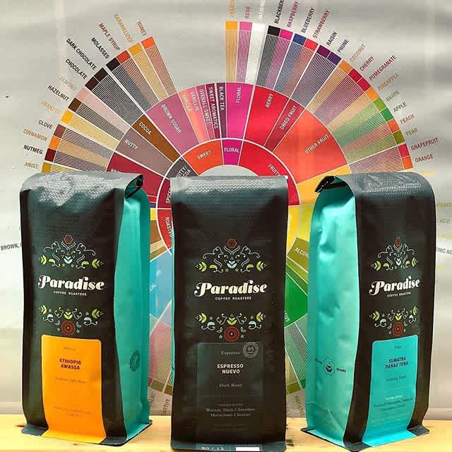 Love the 🌈 of colorful design  in this delightful new packaging from @paradiseroasters, representing the cultures, people and lands from their delicious #specialtycoffee #coffeepackaging #customcoffeebags #coffeepackagingprinting 📷: @paradiseroasters