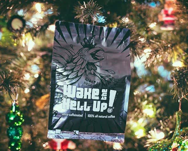 Getting merry @wakethehellupcoffee, where #specialtycoffee is roasted in small batches with up to 50 percent more caffeine #caffeinefix #coffeepackaging #customcoffeebags 📷: @wakethehellupcoffee