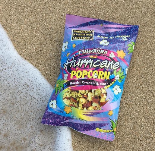 Hawaiian Hurricane Popcorn Mochi Crunch & Nori on the beach.