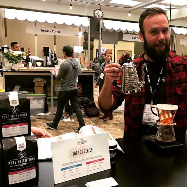Mahalo Matt Yarmey @pureintentionscoffee for the delicious #specialtycoffee @specialtycoffeeassociation #coffeeexpo2017. if you're ever in #charlottenc, you won't want to miss @pureintentionscoffee! #coffeeexpo #coffeepackaging