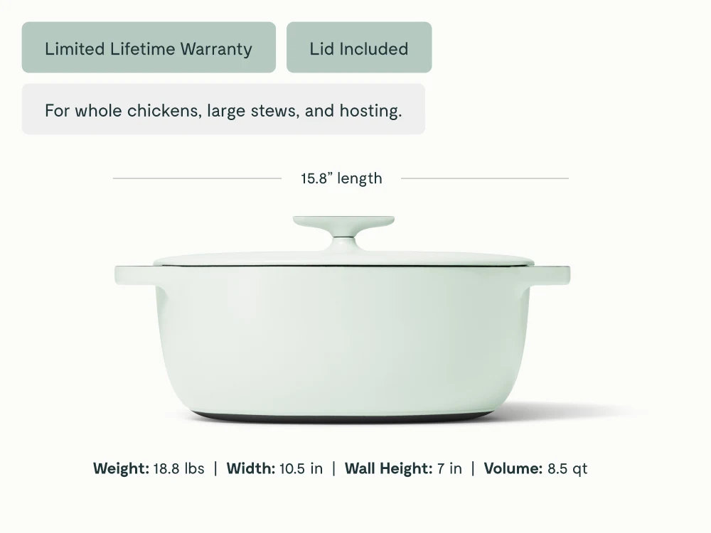 Enameled Cast Iron Oval Dutch Oven - Light Mist - Detail