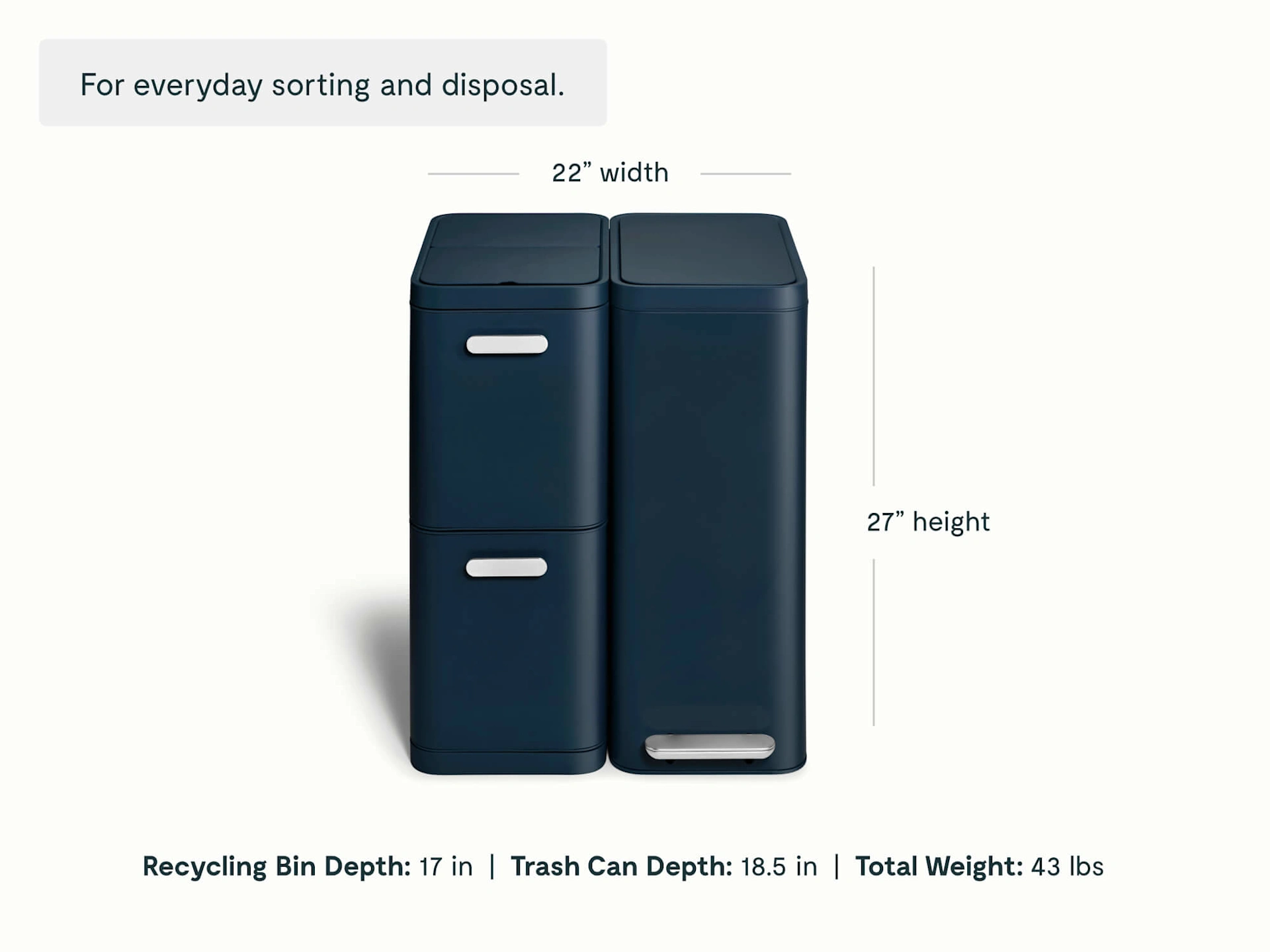 Trash and Recycling Duo Bin - Slim - Midnight - Detail