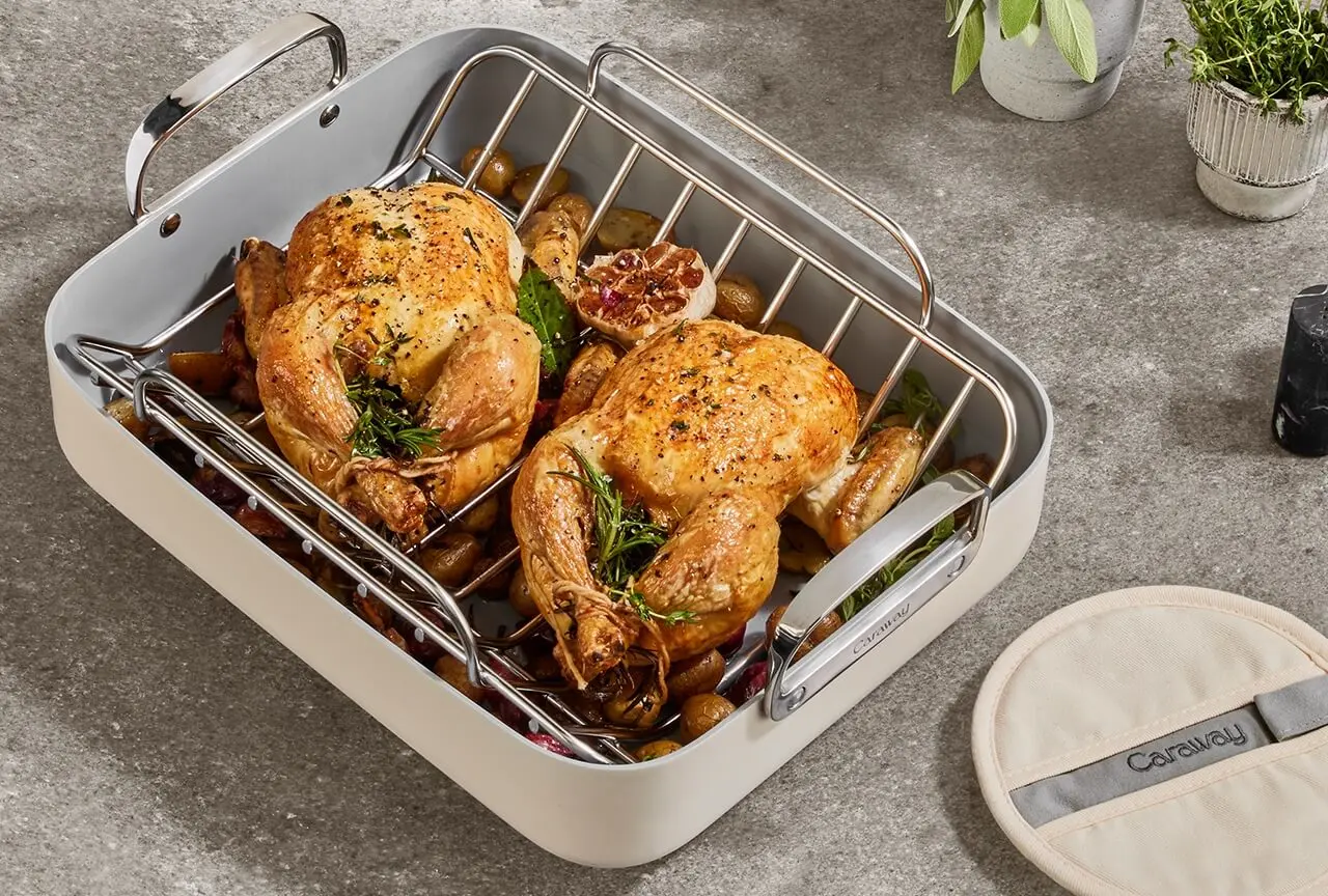 Ceramic Roasting Pan - Cream - Roasting Chicken and Potatoes