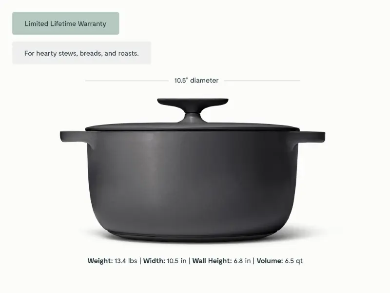 Enameled Cast Iron Dutch Oven - Charcoal - Detail