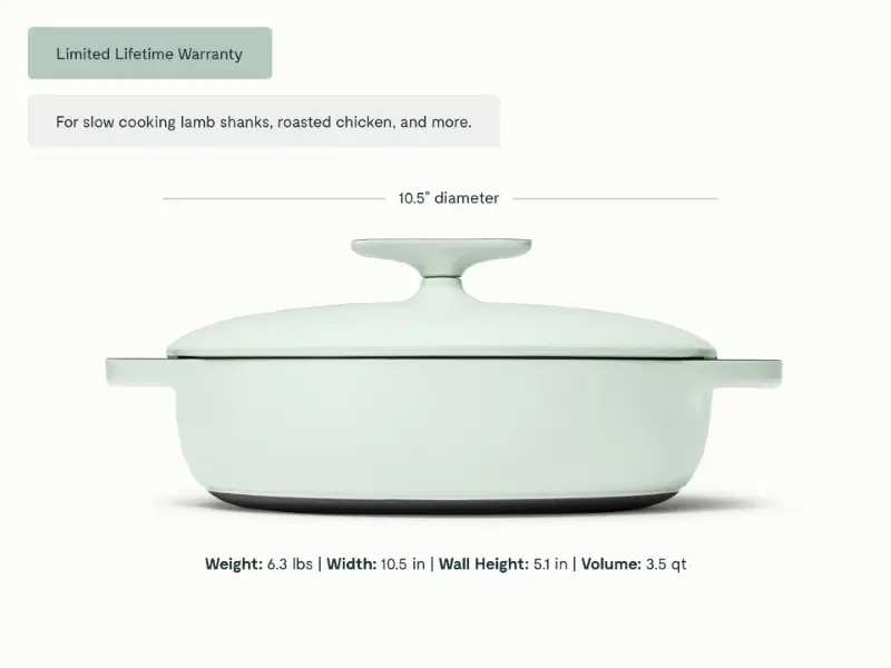 Enameled Cast Iron Braiser - Light Mist - Detail