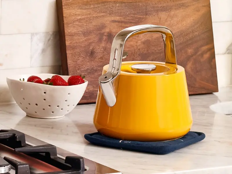 Whistling Tea Kettle - Marigold - On Potholder