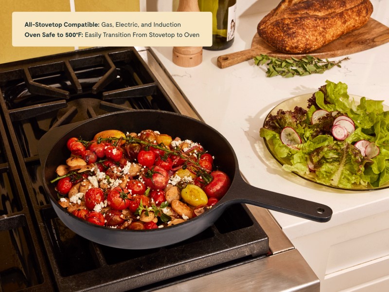 Enameled Cast Iron Skillet - Charcoal - Cooking Veggies on Stove