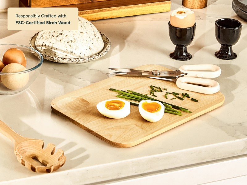 Small Cutting Board - Wood - With Hardboiled Eggs and Chives