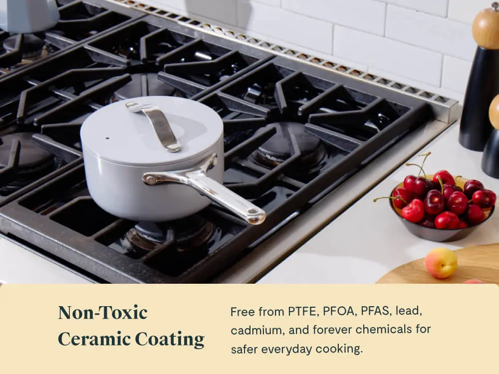 Ceramic Mini Sauce Pan - Gray - Stovetop Lifestyle