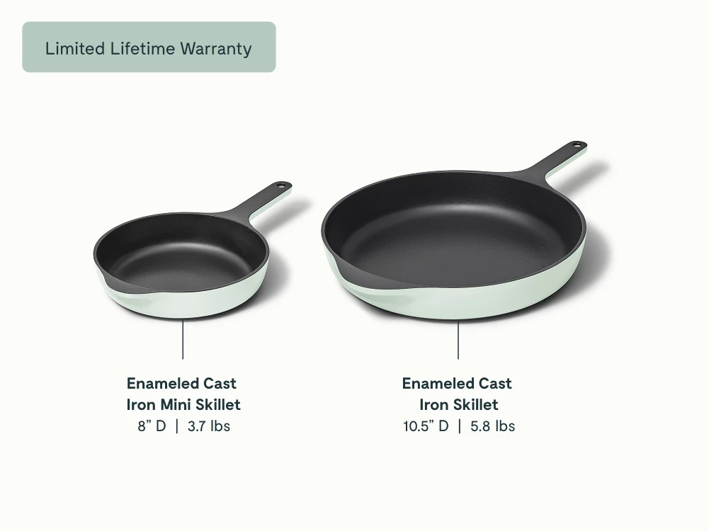 Enameled Cast Iron Skillet Duo - Light Mist - Detail