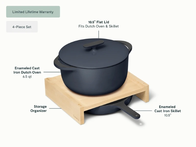 Enameled Cast Iron Skillet & Dutch Oven Duo - Midnight Blue - Detail