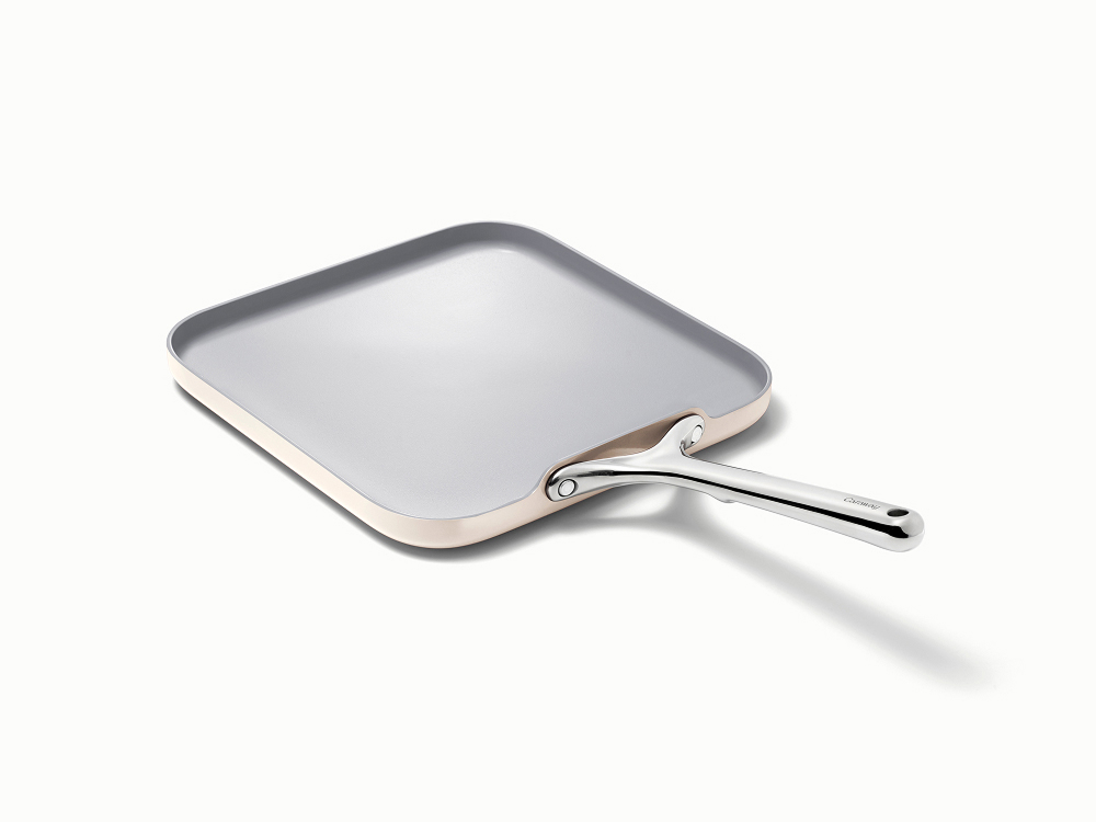 Caraway Square Griddle Pan - 11” Square Pan - Non-Stick Ceramic Coated - Non Toxic, PTFE & PFOA Free - Oven Safe & Compatible with All Stovetops - Cream