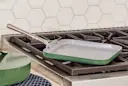 Square Griddle Pan - Sage - On Stovetop with Sage Cookware