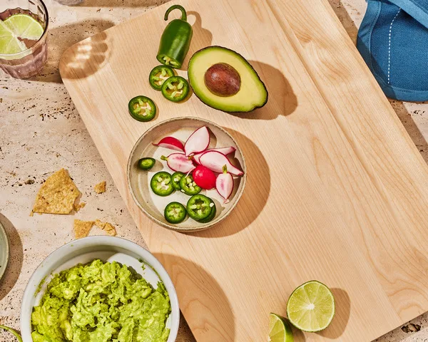 Medium Cutting Board - with Avocado Onion and Jalapeño on top