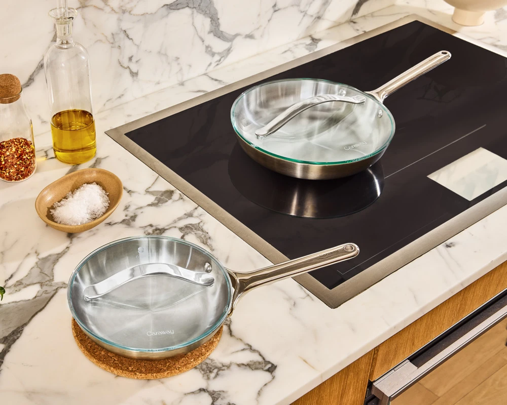 Fry Pan Duo - Stainless Steel - On Stovetop
