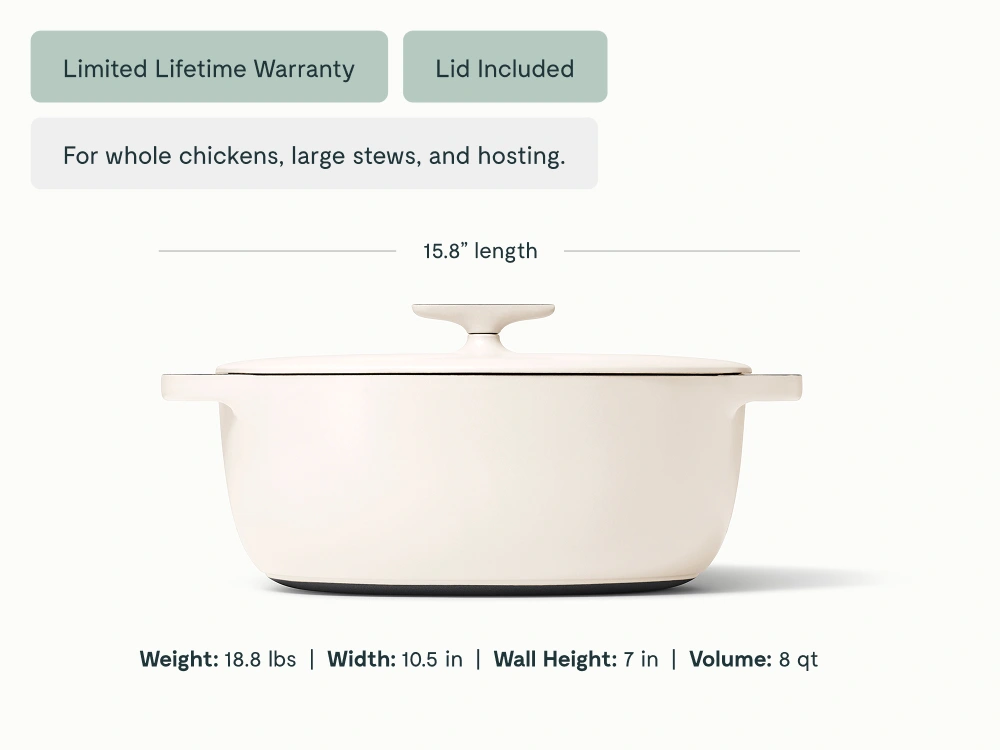Enameled Cast Iron Oval Dutch Oven - Cream - Detail