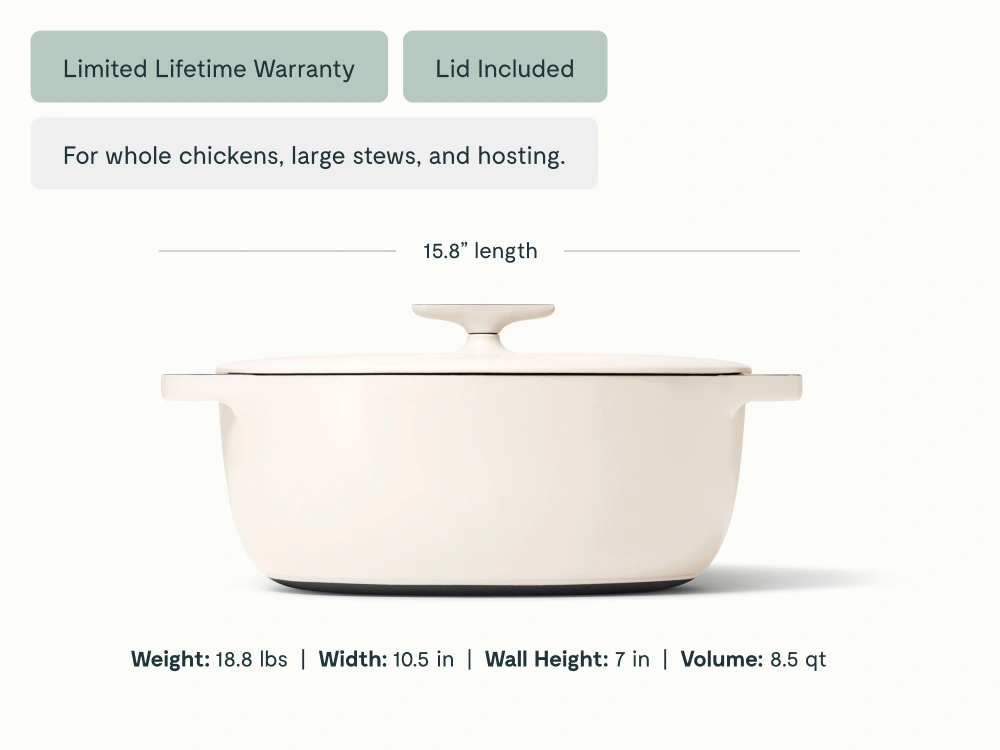 Enameled Cast Iron Oval Dutch Oven - Cream - Detail