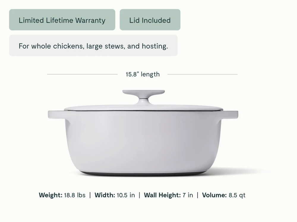 Enameled Cast Iron Oval Dutch Oven - Gray - Detail