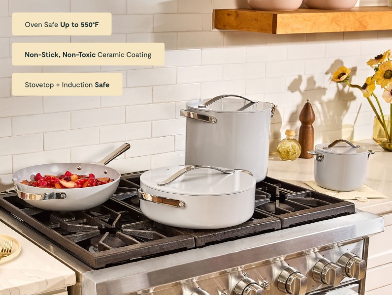 Ceramic Cookware+ Set - Gray - On Stove