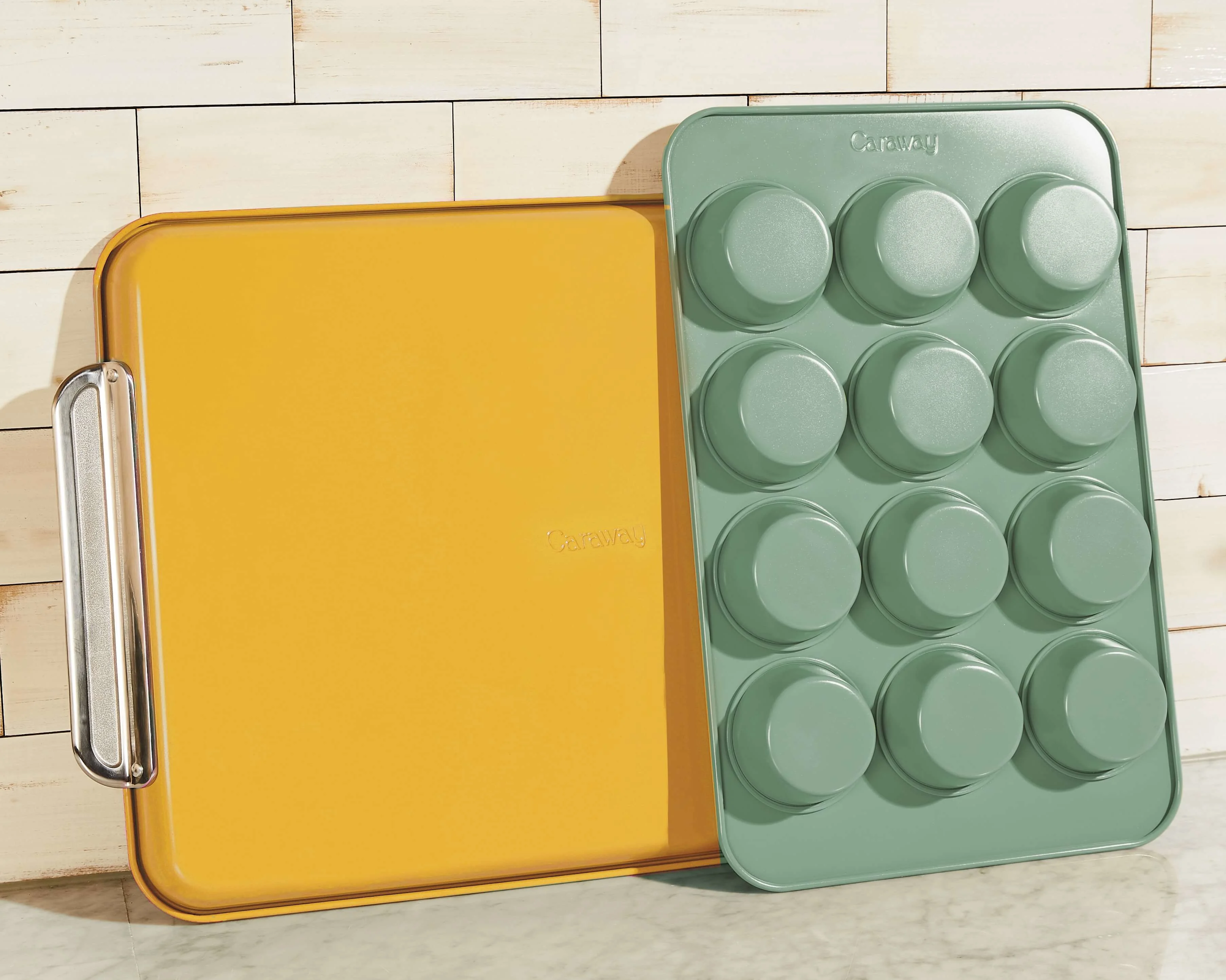 Baking Sheet - Marigold - Muffin Pan - Sage - On counter