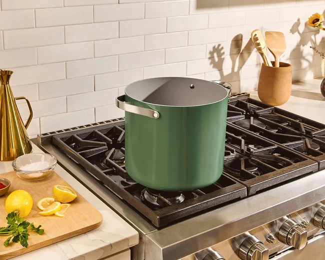 Ceramic Stock Pot - Sage - On Stove