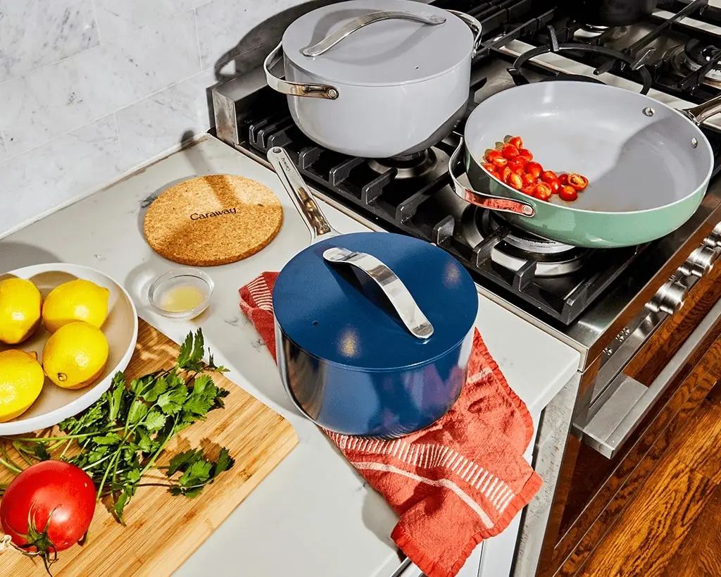 Ceramic Sauce Pan - Navy - On Countertop