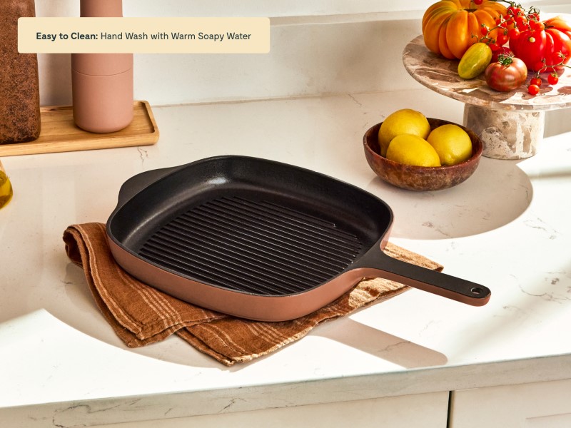 Enameled Cast Iron Grill Pan - Rust - On Counter