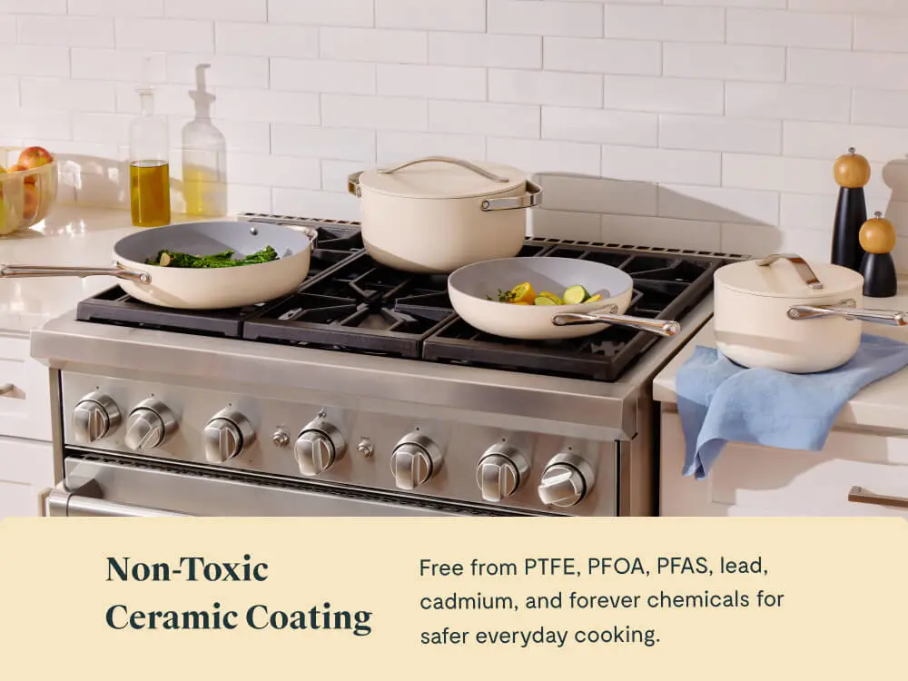 Ceramic Cookware Set - Cream - Stovetop Lifestyle